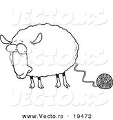 Vector of a Cartoon Sheep Connected to Yarn - Outlined Coloring Page by Toonaday