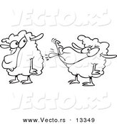 Vector of a Cartoon Sheep Sticking Its Tongue out at Another Sheep - Coloring Page Outline by Toonaday