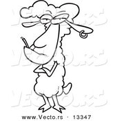 Vector of a Cartoon Sheep with an Earring and Cigarette - Coloring Page Outline by Toonaday