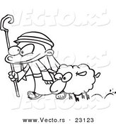 Vector of a Cartoon Shepherd and Sheep - Coloring Page Outline by Toonaday