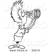 Vector of a Cartoon Shocked Businesswoman Using Binoculars - Coloring Page Outline by Toonaday