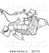 Vector of a Cartoon Shopping Elephant - Coloring Page Outline by Toonaday
