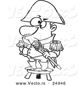 Vector of a Cartoon Short Captain Standing on a Stool - Outlined Coloring Page by Toonaday