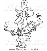 Vector of a Cartoon Shot Cowboy Black and White Outline - Outlined Coloring Page by Toonaday