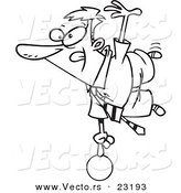 Vector of a Cartoon Show off Businessman Balanced on a Ball - Coloring Page Outline by Toonaday