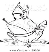 Vector of a Cartoon Sick Frog with a Sore Throat and a Fever - Outlined Coloring Page by Toonaday