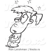 Vector of a Cartoon Sick Girl with Tummy Ache - Line Drawing by Toonaday