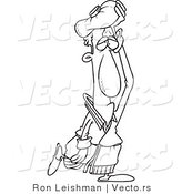 Vector of a Cartoon Sick Man Walking Around a Fever - Line Drawing by Toonaday