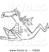 Vector of a Cartoon Sitting Dragon - Outlined Coloring Page by Toonaday