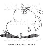 Vector of a Cartoon Sitting Fat Cat - Outlined Coloring Page by Toonaday