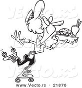 Vector of a Cartoon Skating Car Hop Waitress - Outlined Coloring Page by Toonaday