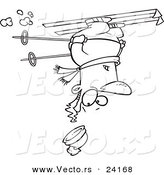 Vector of a Cartoon Skier Upside down - Coloring Page Outline by Toonaday