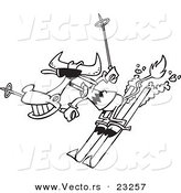 Vector of a Cartoon Skiing Cow - Coloring Page Outline by Toonaday