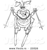Vector of a Cartoon Skiing Rabbit - Coloring Page Outline by Toonaday