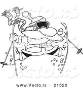 Vector of a Cartoon Skiing Santa - Outlined Coloring Page by Toonaday