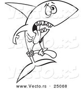 Vector of a Cartoon Skinny Starving Shark - Outlined Coloring Page by Toonaday