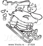 Vector of a Cartoon Sledding Santa - Outlined Coloring Page by Toonaday