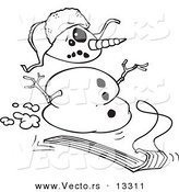 Vector of a Cartoon Sledding Snowman - Coloring Page Outline by Toonaday