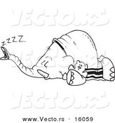 Vector of a Cartoon Sleeping Elephant - Outlined Coloring Page Drawing by Toonaday