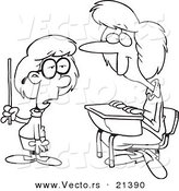 Vector of a Cartoon Smart School Girl Giving Her Teacher a Lesson - Outlined Coloring Page by Toonaday