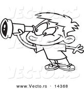 Vector of a Cartoon Smiling Boy Using a Telescope - Coloring Page Outline by Toonaday