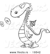 Vector of a Cartoon Smoking Dragon - Outlined Coloring Page by Toonaday