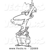 Vector of a Cartoon Smoking Man Wearing Patches - Coloring Page Outline by Toonaday