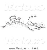 Vector of a Cartoon Snoozing Man Buried in the Sand on a Beach - Coloring Page Outline by Toonaday
