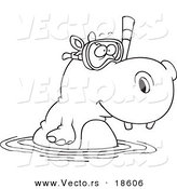 Vector of a Cartoon Snorkeling Hippo - Outlined Coloring Page by Toonaday