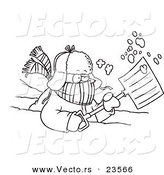 Vector of a Cartoon Snow Shoveler - Coloring Page Outline by Toonaday