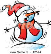 Vector of a Cartoon Snowman Shivering in the Cold Weather by Zooco