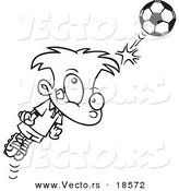 Vector of a Cartoon Soccer Boy Bouncing a Ball off His Head - Outlined Coloring Page by Toonaday