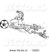 Vector of a Cartoon Soccer Goalie Leaping Towards a Ball - Outlined Coloring Page Drawing by Toonaday