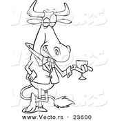 Vector of a Cartoon Sophisticated Bull with Wine - Coloring Page Outline by Toonaday