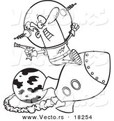 Vector of a Cartoon Space Man Riding a Rocket - Outlined Coloring Page by Toonaday