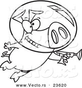 Vector of a Cartoon Space Pig Using a Ray Gun - Coloring Page Outline by Toonaday