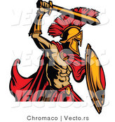 Vector of a Cartoon Spartan Roman Warrior Striking with His Sword by Chromaco