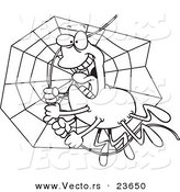 Vector of a Cartoon Spider Swinging on Silk - Coloring Page Outline by Toonaday