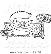 Vector of a Cartoon Spoiled Cat with Wine - Coloring Page Outline by Toonaday