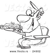 Vector of a Cartoon Sports Fan Man Eating a Hot Dog During a Game - Outlined Coloring Page by Toonaday