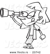 Vector of a Cartoon Spying Woman - Coloring Page Outline by Toonaday