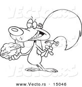 Vector of a Cartoon Squirrel Holding a Nut and Hammer - Coloring Page Outline by Toonaday