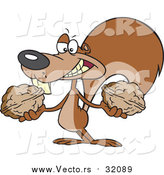 Vector of a Cartoon Squirrel Holding Nuts by Toonaday