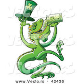 Vector of a Cartoon St. Patrick's Day Iguana Drinking Beer from Clover Mug by Zooco
