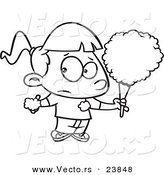 Vector of a Cartoon Sticky Girl Eating Cotton Candy - Coloring Page Outline by Toonaday