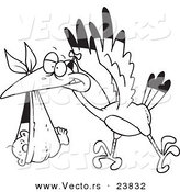 Vector of a Cartoon Stork Delivering a Baby in a Blanket - Coloring Page Outline by Toonaday