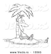 Vector of a Cartoon Stranded Man Staring at a Message in a Bottle - Coloring Page Outline by Toonaday