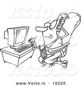 Vector of a Cartoon Stressed Businessman with a Computer Problem - Outlined Coloring Page Drawing by Toonaday