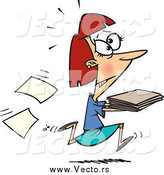 Vector of a Cartoon Stressed Businesswoman Running with Late Files by Toonaday