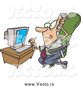 Vector of a Cartoon Stressed Caucasian Businessman with a Computer Problem by Toonaday